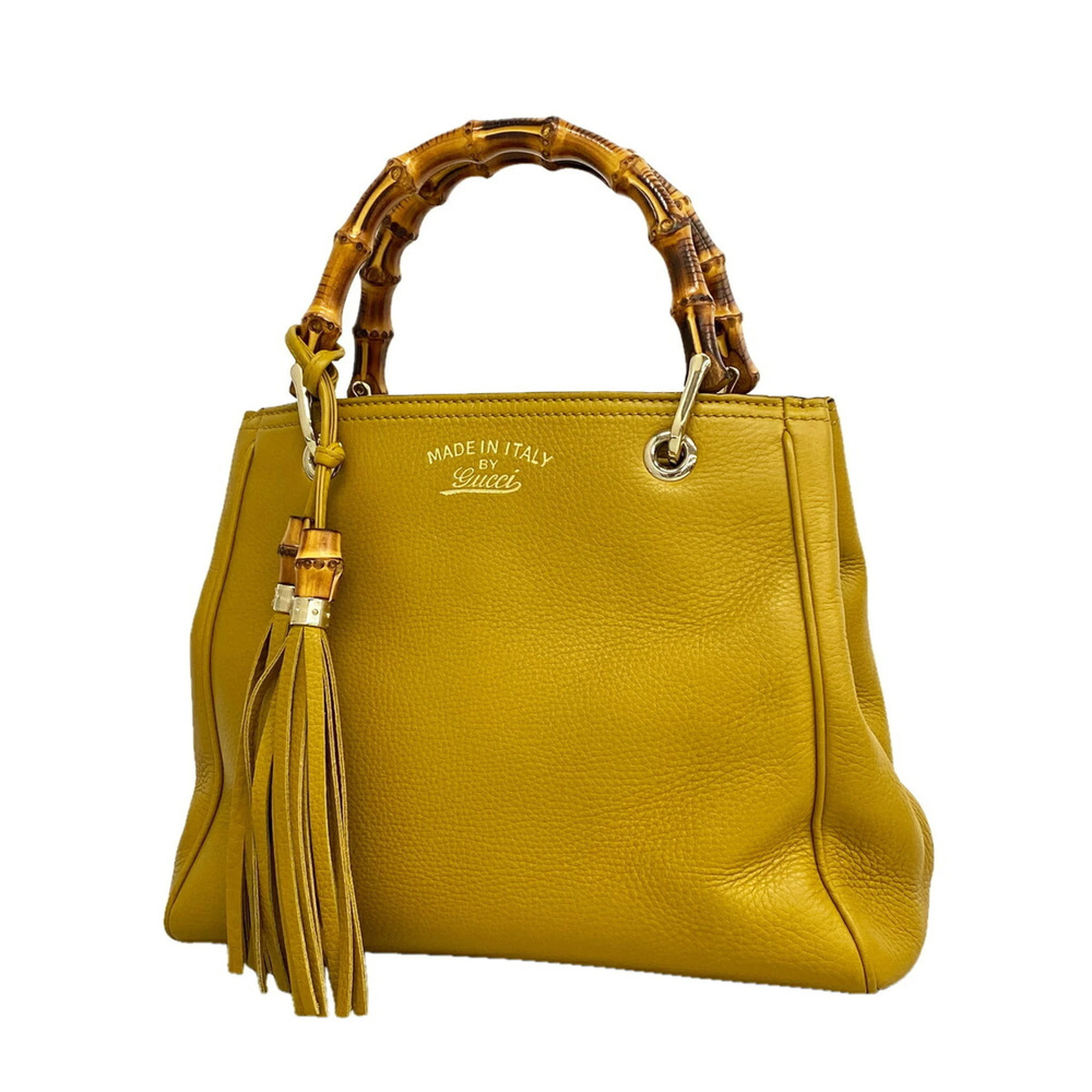 Gucci Bamboo Handbag 336032 Leather Yellow Champagne Women's